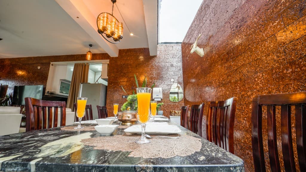 Dining area with laterite wall