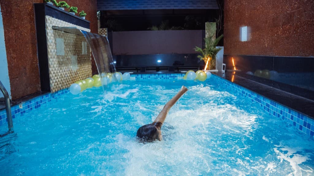 Mountain Nest pool at night